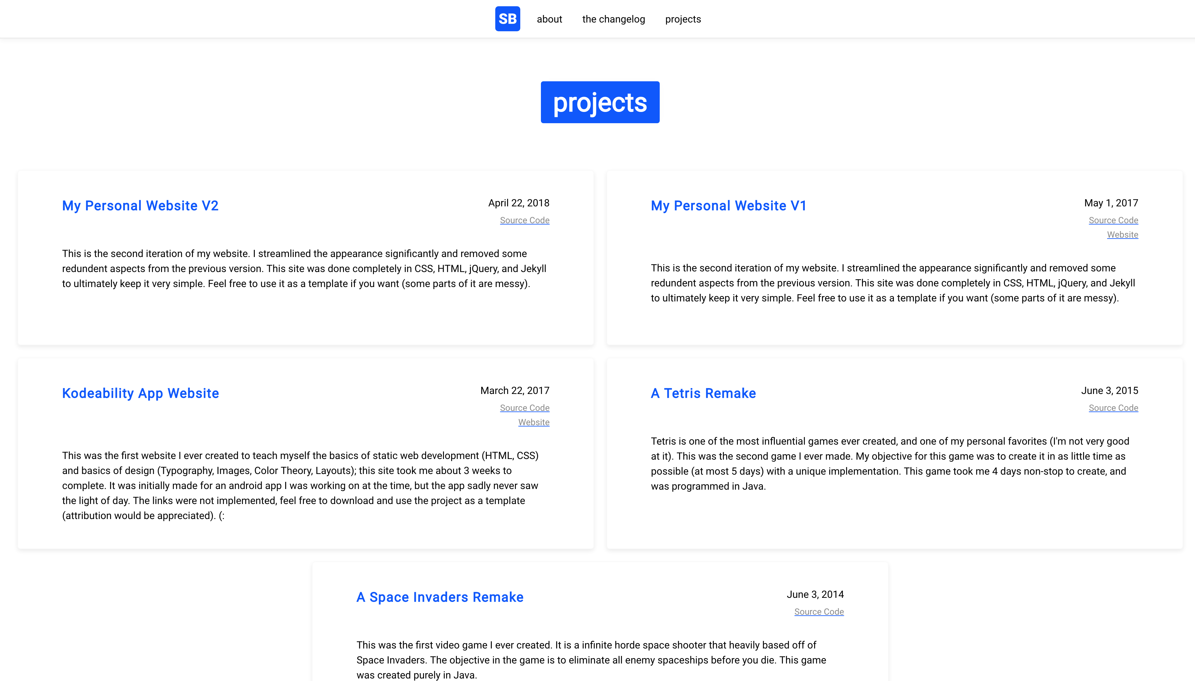Personal site v3 projects page